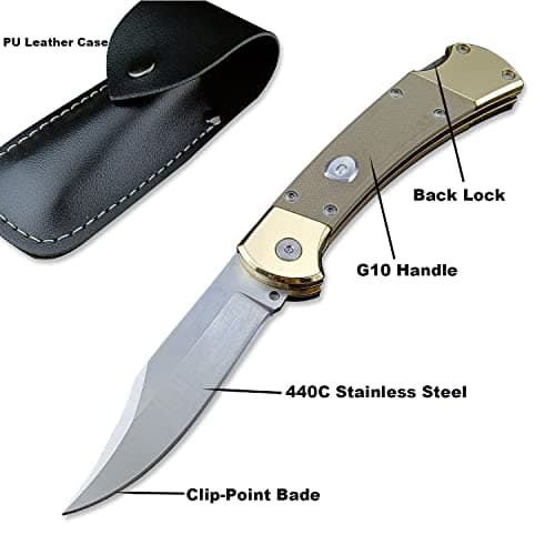 Men's 440C Stainless Steel Lock-Back Pocket Knife with G10 Handle