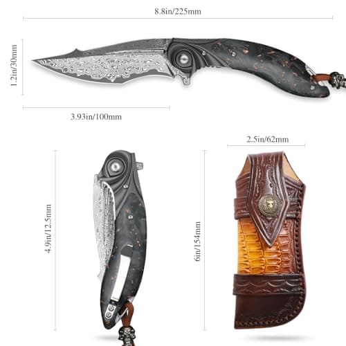 Japanese Damascus Steel Pocket Knife，Carbon Fiber Handle，EDCOutdoor Survival Gift