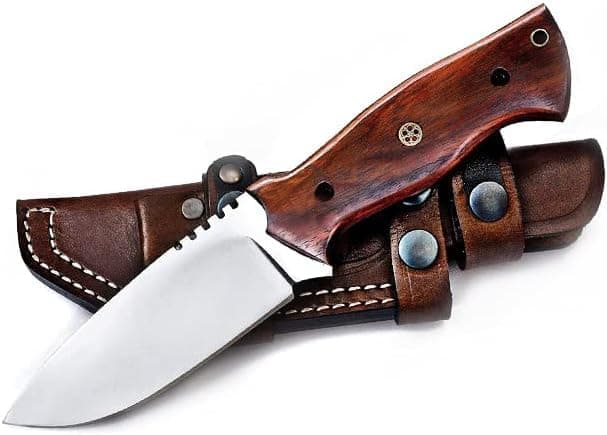 Predator Hunter 9" Damascus Steel Fixed Blade Skinning Knife (Exotic Wood Handle) — Horizontal Carry Knife