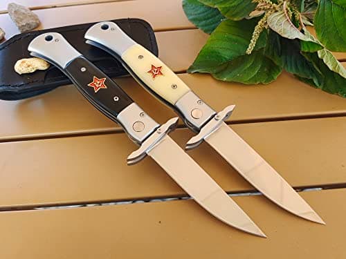 Finka-NKVD KGB Folding Pocket Knife, 3.74" X12M Steel Blade, Aviation Aluminum Handle (Beige)