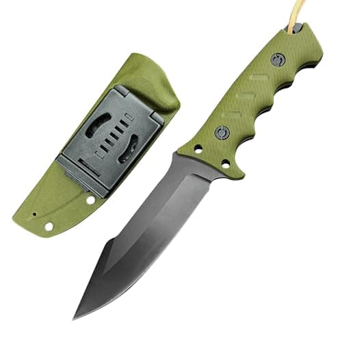 8Cr13Mov Full Tang Survival Knife, Kydex Sheath, Outdoor Hunting Knife (Black) — green