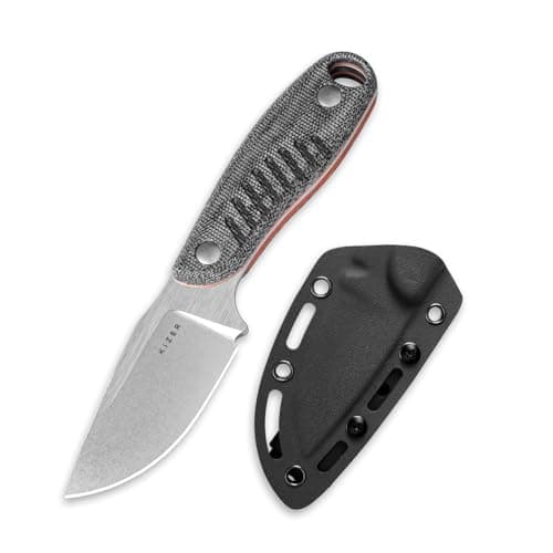 Kizer Hare Fixed Blade Knife, 3.14" D2 Steel, Black G10 Handle, Hunting & Camping — Nitro V Blade+Black Micarta&Orange G10 Handle