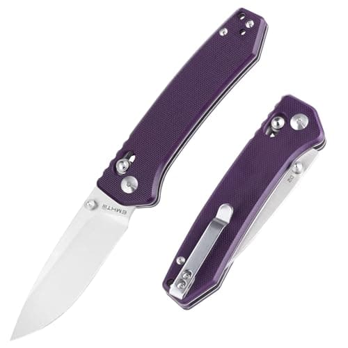 3.14" D2 Steel Satin Blade Folding Knife, G10 Scales, Axis Lock, Reversible Clip, Perfect for Men, Women, Camping & Hiki — Purple