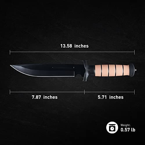 13.6" Stainless Steel Full Tang Bowie Knife with Sheath for Camping, Hunting, and Adventure, D101BK