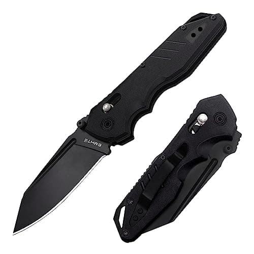 All-Black Stainless Steel Pocket Knife EMH01N for Men, Ideal for Outdoor, Camping, and Hiking