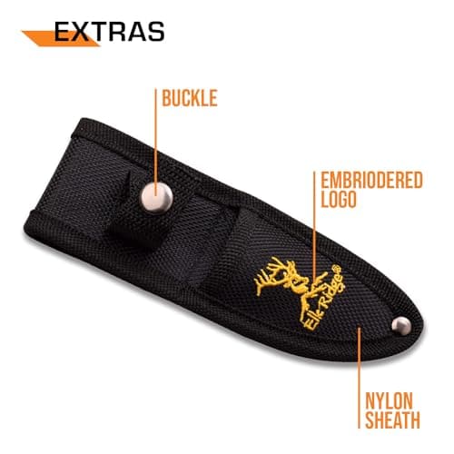 Elk Ridge Fixed Blade Knife - 3-in Black Stainless Steel, Camo Coated Wood Handle, 1680D Nylon Sheath