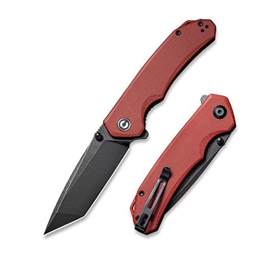 CIVIVI Brazen Pocket Knife, 3.5-Inch Tanto D2 Blade, Micarta Handle Camping Knife — F-Burgundy