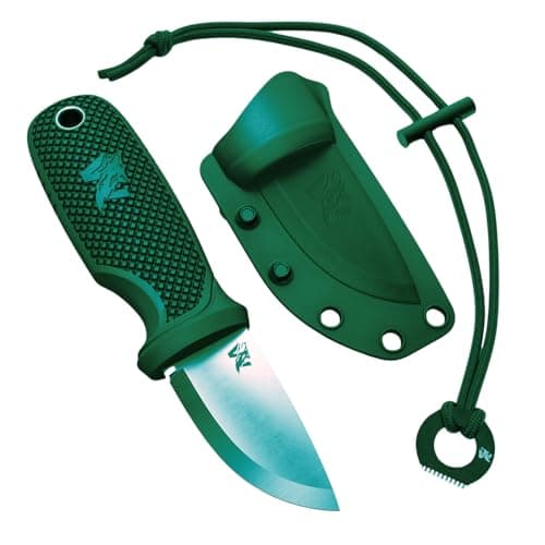 W-MINI Full Tang Neck Knife with Sheath & Necklace - EDC Fixed Blade Knife — Olive Green - Satin