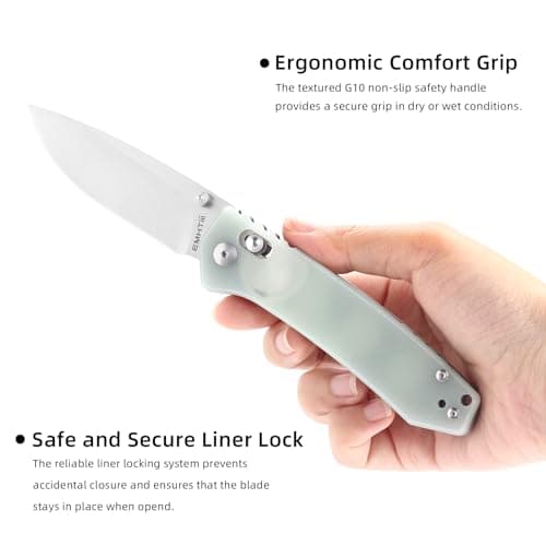 3.14" D2 Steel Satin Blade Folding Knife, G10 Scales, Axis Lock, Reversible Clip, Perfect for Men, Women, Camping & Hiki