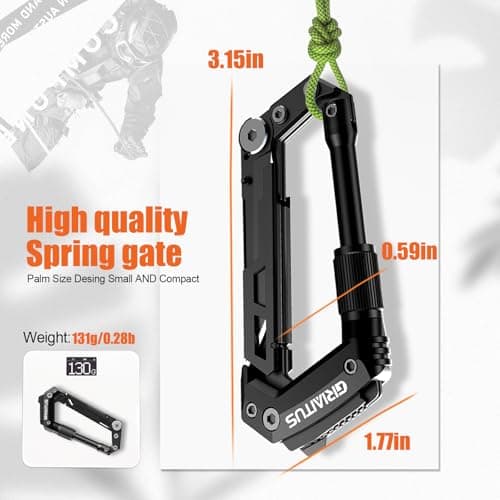 8-in-1 Carabiner Multitool EDC, Serrated Knife, Rope Cutter, Gifts for Men and Women (Black)