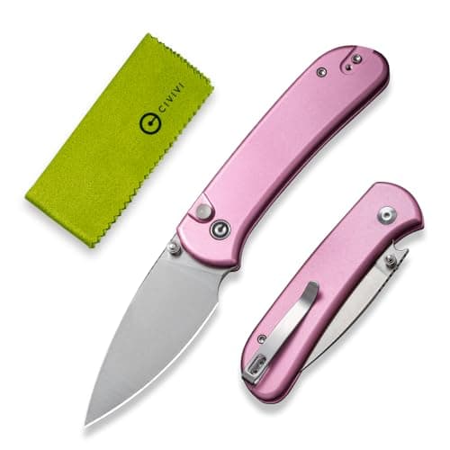 CIVIVI Pocket Folding Knife - Button Lock with Thumb Stud, 2.98" 14C28N Blade, Aluminum Handle, Qubit Utility Knife — Pink