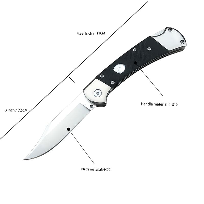 3" 440C Clip Point Black G10 Back Lock Folder for Camping & EDC