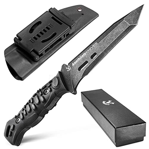 ZUNEOOTactical Survival Knife Kydex Sheath D2 Steel Full Tang Black