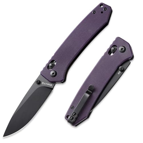 D2 Steel Reversible Clip Pocket Knife: 3.14" Black Drop Point, G10 Handle, Axis Lock, Ideal for Camping — Purple
