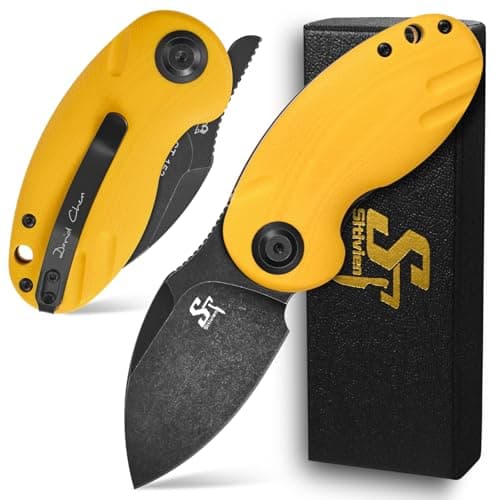 Sitivien ST153 Chinese Zodiac Pocket Knife, Sandvik 14C28N Black Stonewashed Blade, G10 Handle, Camping & Hunting