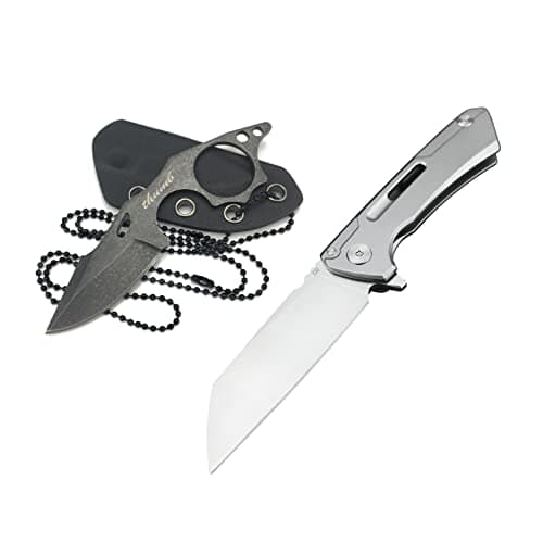 HUAAO Mini Neck Knife with Sheath & Necklace, D2 Steel Folding Pocket Knife for EDC, Outdoor & Hiking
