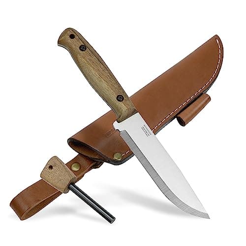BPS Knives Adventurer - Bushcraft Fixed-Blade Carbon Steel Knife with Leather Sheath and Firestarter