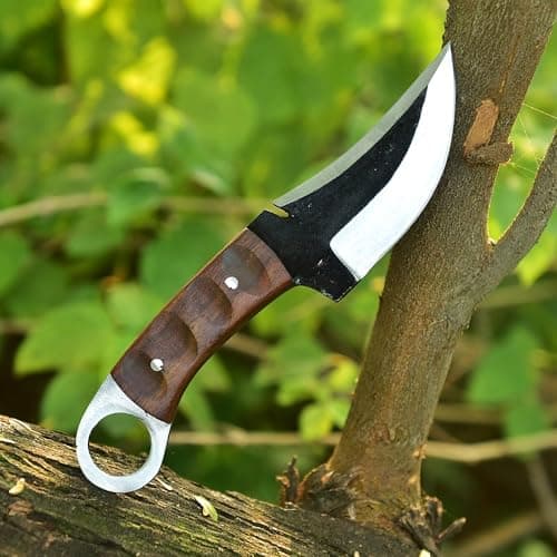 8-Inch Carbon Steel Forge Tracker Knife - Bushcraft Hunting Skinning Knife with Leather Sheath