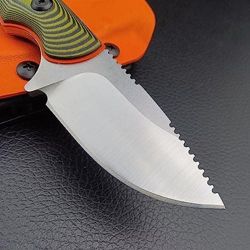 HUAAO Hidden Canyon Hunter Fixed Blade Knife for Men - Full Tang 8Cr13Mov Blade with G10 Handle, Kydex Sheath for EDC, Hunting, Camping, Fishing, Self Defense (Orange G10 Handle)
