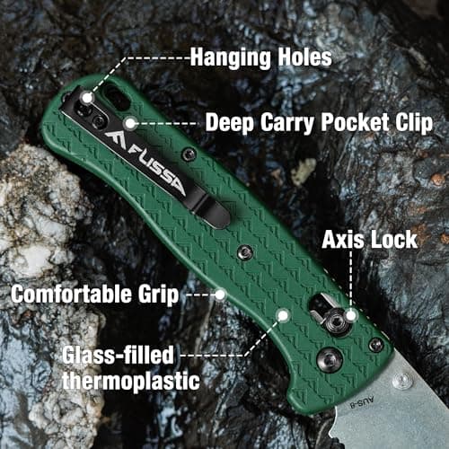 FLISSA 4.5" Folding Pocket Knife, AUS-8 Steel, Axis Lock, Green (Men's Gift)