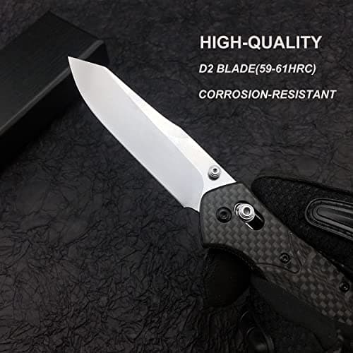 HUAAO 7.7in EDC Pocket Knife with 3.6in D2 Steel Blade and Carbon Fiber Handle for Outdoor Camping
