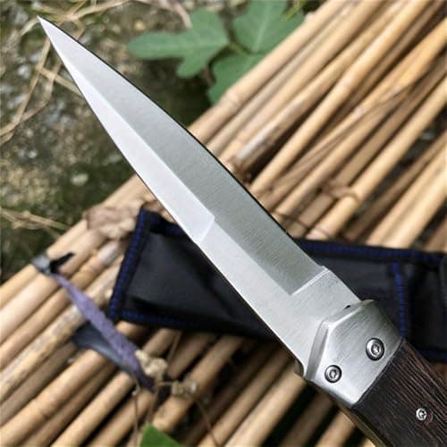 HUAAO Assisted Opening Knife, 440C Blade, Chicken-Wing Wood Handle, Deep CarryPocket Clip