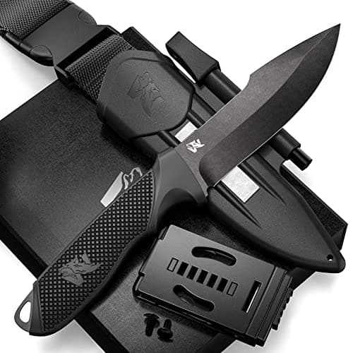 ODENWOLF Full Tang Survival Knife - D2 Steel Bushcraft and Camping EDC — Black - Stonewash