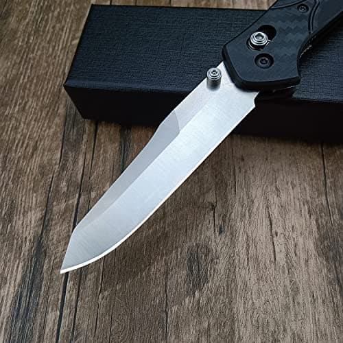 HUAAO Axis Lock EDC Knife, 3.3" Satin Blade, Black Fiberglass Handle, Lightweight Camp Knife