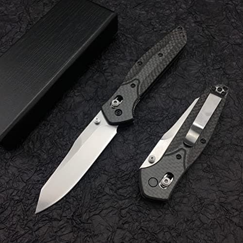 HUAAO 7.7in EDC Pocket Knife with 3.6in D2 Steel Blade and Carbon Fiber Handle for Outdoor Camping