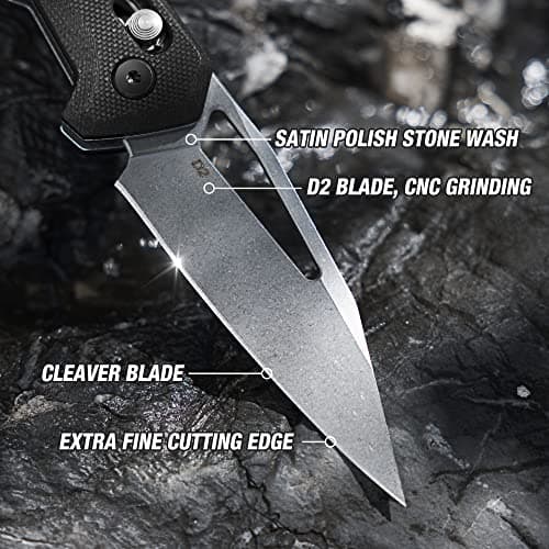 Flissa Pocket Knife, 3.25" D2 Blade, Axis Lock, G10 Handle, Black