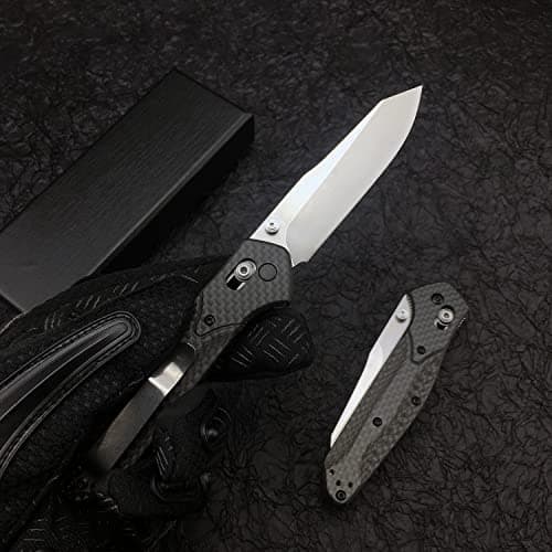 HUAAO 7.7in EDC Pocket Knife with 3.6in D2 Steel Blade and Carbon Fiber Handle for Outdoor Camping