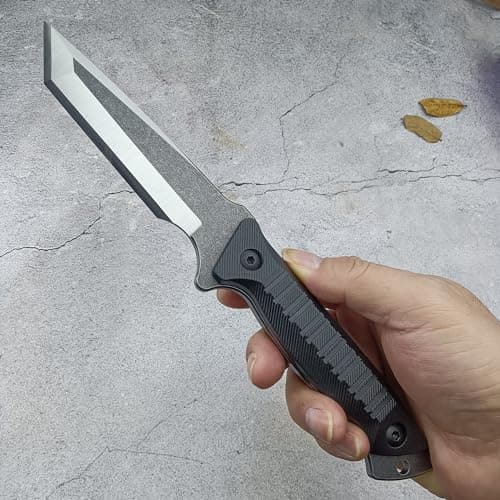8Cr13Mov Full Tang Survival Knife, Kydex Sheath, Outdoor Hunting Knife (Black)
