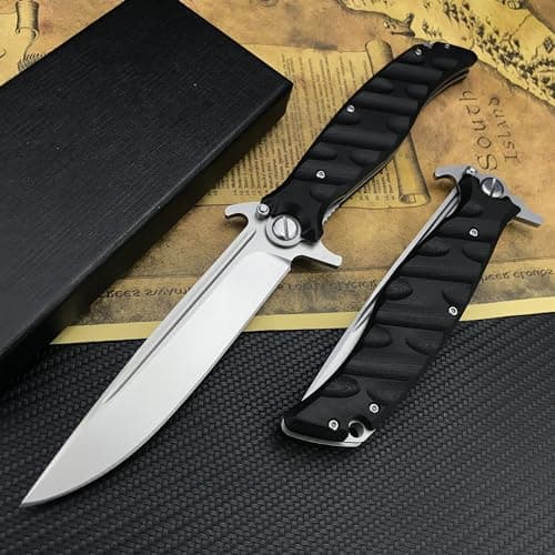 Large Flipper Assisted Opening Pocket Knife for Men, D2 Steel Folding with G10 Handle