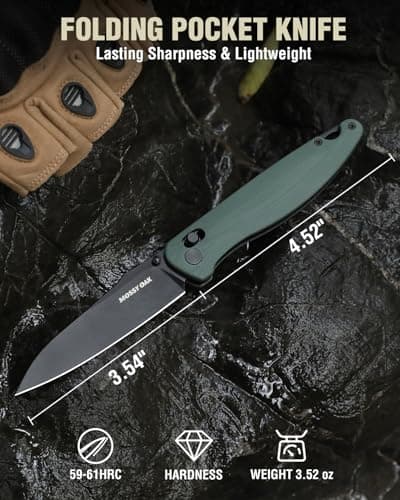 Mossy Oak EDC Folding Knife, 3.54" D2 Steel, G10 Handle, Perfect for Camping and Hunting
