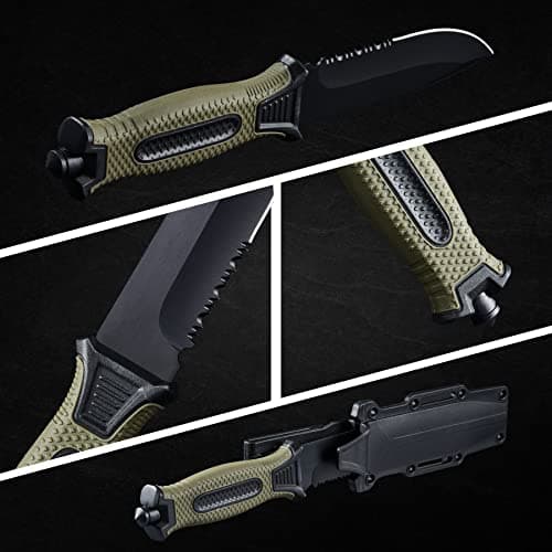 10" Military Green Stainless Steel Survival Knife with Sheath & Clip for Camping, Hunting, & Outdoors