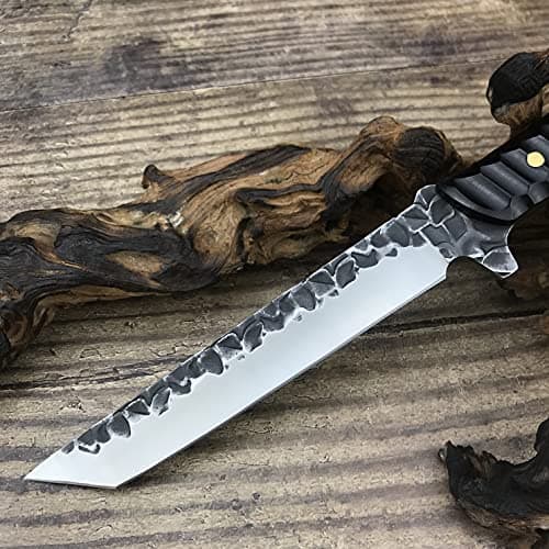 HUAAO 11.6" Katana Tanto Knife, Ebony Handle, Hunting and Camping