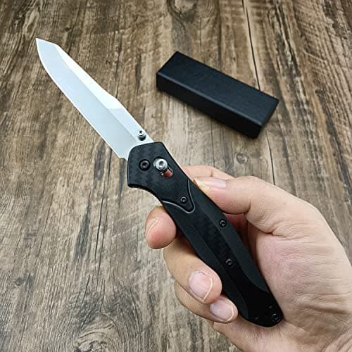 HUAAO Axis Lock EDC Knife, 3.3" Satin Blade, Black Fiberglass Handle, Lightweight Camp Knife