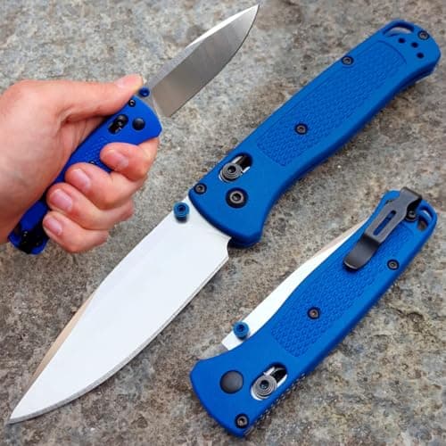 Axis Lock Knife: Men's EDC Folding Satin Blade 440C Carbon Fiber Handle Knives — Blue