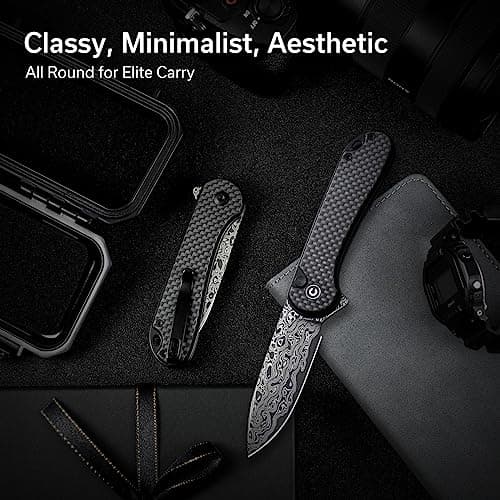 CIVIVI Elementum II Damascus Blade Pocket Knife, Deep Carry Clip, EDC C18062PB-DS1