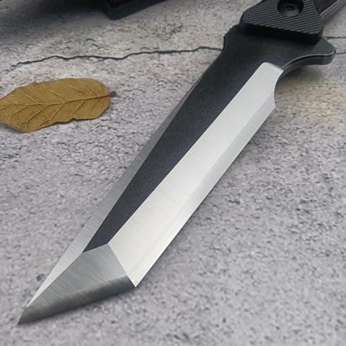 8Cr13Mov Full Tang Survival Knife, Kydex Sheath, Outdoor Hunting Knife (Black)
