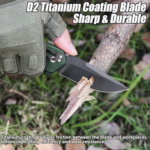 FLISSA Green Pocket Folding Knife with D2 Blade and G10 Handle