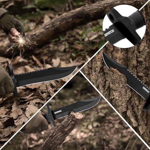 12-inch Dispatch Fixed Blade Hunting Knife, Survival Bowie for Men, Non-Slip Handle, Bushcraft Outdoor Camping