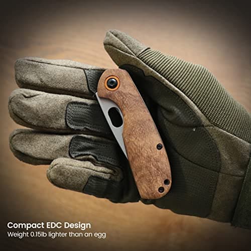 Kitory 2.7" EDC Folding Knife, D2 Stainless Steel, Wood Handle, Lanyard Hole, 2023 Gift