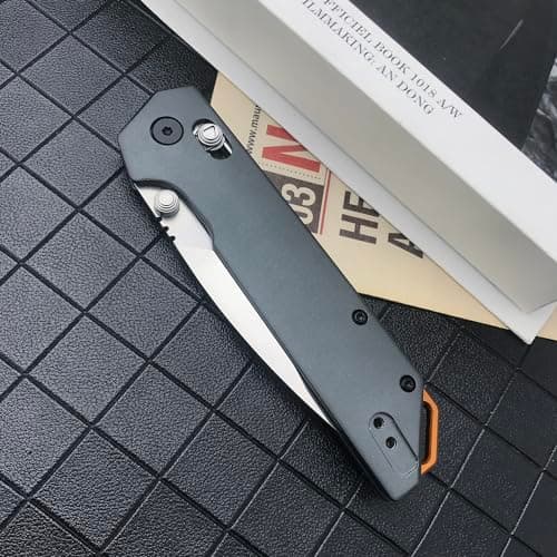 7.9" Axis Lock Pocket Knife, 8Cr13Mov Blade, Aluminum Handle, EDC Knife for Men and Women (Grey)