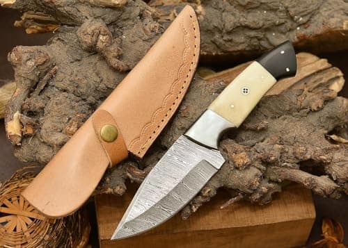 Predator Hunter 9" Damascus Steel Fixed Blade Skinning Knife (Exotic Wood Handle) — Bone Damascus Knife