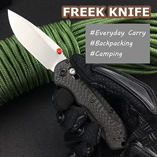 Freek Thumb Open Mini Axis Lock Knife, 2.8'' D2 Steel, Carbon Fiber Handle, EDC Pocket Knife for Camping