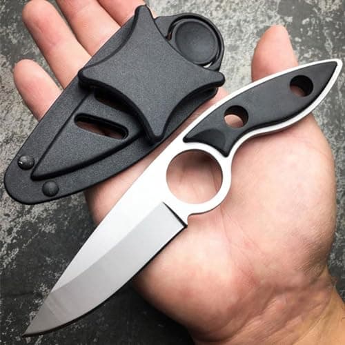 Omesio 6.69 Inch Tactical Mini Hunting Knife, Black EDC Outdoor Gift — White Blade + Black Handle