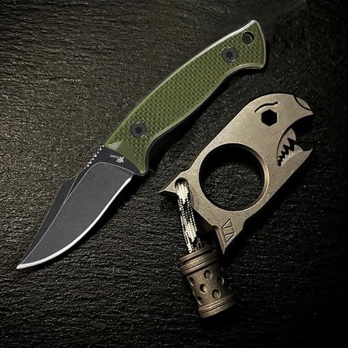 Compact 2.4" Fixed Blade Neck Knife, D2 Steel, Dark Stonewash, G-10 Handle