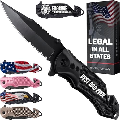 Legal Pocket Knife with Serrated Blade - EDC Folding Knife - Glass Breaker, Seat Belt Cutter - Gifts for Men — 8. Best Dad Ever