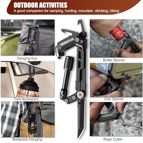8-in-1 Carabiner Multitool EDC, Serrated Knife, Rope Cutter, Gifts for Men and Women (Black)